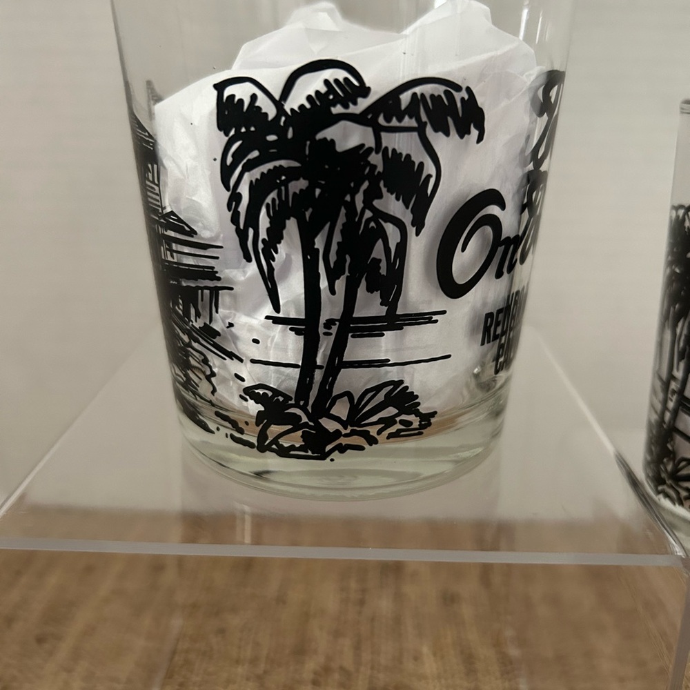 Tony's On The Pier Redondo Beach Ca. Tiki Lowball Cocktail Glasses. Set of 2 Vtg - Picture 2 of 6